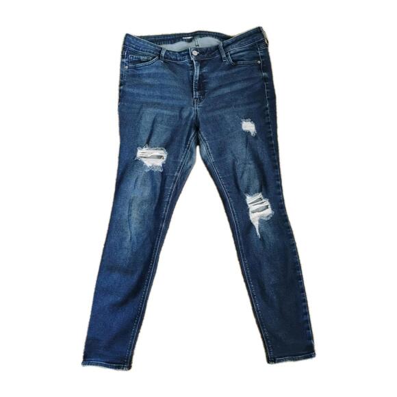 Old Navy Denim - Old Navy Mid Rise Rockstar Super Skinny Jeans Size 14 Dark Wash Stretch Denim
